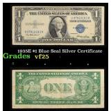 1935E $1 Blue Seal Silver Certificate Grades vf+