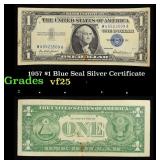 1957 $1 Blue Seal Silver Certificate Grades vf+