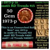 BU Shotgun Lincoln 1c roll, 1973-p 50 pcs Bank Wra