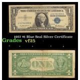 1957 $1 Blue Seal Silver Certificate Grades vf+