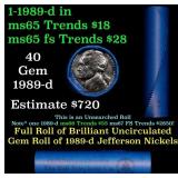 BU Shotgun Jefferson 5c roll, 1989-d 40 pcs Bank $