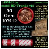 BU Shotgun Lincoln 1c roll, 1974-d 50 pcs Dunbar W