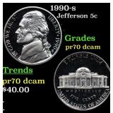 1990-s Proof Jefferson Nickel 5c Grades GEM++ Proo