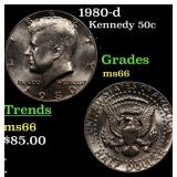 1980-d Kennedy Half Dollar 50c Grades GEM+ Unc