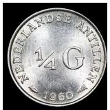 1960 Netherlands Antilles 1/4 Gulden KM# 4 Grades