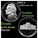 1993-s Proof Jefferson Nickel 5c Grades GEM++ Proo