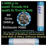 BU Shotgun Jefferson 5c roll, 1988-p 40 pcs Bank $