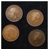 Group of 4 Coins, Great Britain Pennies, 1913, 191