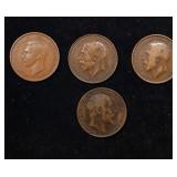 Group of 4 Coins, Great Britain Pennies, 1910, 191