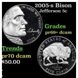 2005-s Bison Proof Jefferson Nickel 5c Grades GEM+