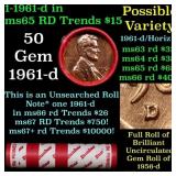 BU Shotgun Lincoln 1c roll, 1961-d 50 pcs Dunbar W