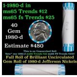 BU Shotgun Jefferson 5c roll, 1980-d 40 pcs Bank $