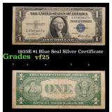 1935E $1 Blue Seal Silver Certificate Grades vf+