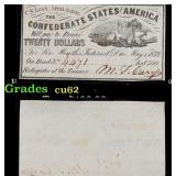 1862 Confederate States Twenty Dollars Note Grades