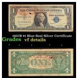 1957B $1 Blue Seal Silver Certificate Grades vf de