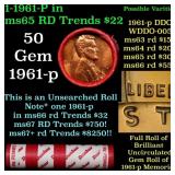 BU Shotgun Lincoln 1c roll, 1961-p 50 pcs Bank Wra