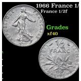 1966 France 1/2 Franc KM# 931.1 Grades xf