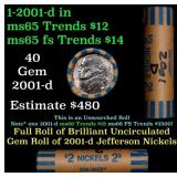 BU Shotgun Jefferson 5c roll, 2001-d 40 pcs Bank $