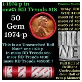 BU Shotgun Lincoln 1c roll, 1974-p 50 pcs Dunbar W