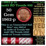 BU Shotgun Lincoln 1c roll, 1962-p 50 pcs Dunbar W