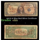 1957A $1 Blue Seal Silver Certificate Grades vf+