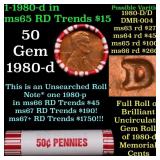 BU Shotgun Lincoln 1c roll, 1980-d 50 pcs Bank Wra