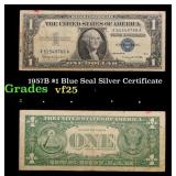 1957B $1 Blue Seal Silver Certificate Grades vf+