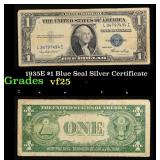 1935E $1 Blue Seal Silver Certificate Grades vf+