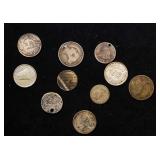 Group of 10 Coins, 2x 1/2 Franc, 10 Cents, 2x Cana
