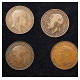 Group of 4 Coins, Great Britain Pennies, 1909, 191