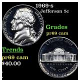 1969-s Proof Jefferson Nickel 5c Grades GEM++ Proo