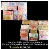Lot of 25 Different Foreign Notes, A Variety of Co