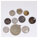 Group of 10 Coins, 3x 1/4 Bolivar, 2x Sixpence, 50