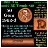 BU Shotgun Lincoln 1c roll, 1962-d 50 pcs Bank Wra