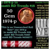 BU Shotgun Lincoln 1c roll, 1974-p 50 pcs Dunbar W