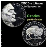 2005-s Bison Proof Jefferson Nickel 5c Grades GEM+