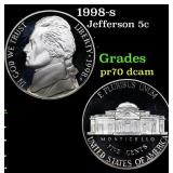 1998-s Proof Jefferson Nickel 5c Grades GEM++ Proo