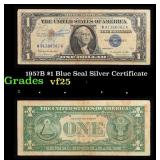 1957B $1 Blue Seal Silver Certificate Grades vf+