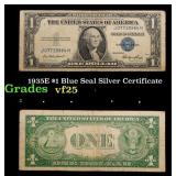 1935E $1 Blue Seal Silver Certificate Grades vf+