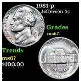 1981-p Jefferson Nickel 5c Grades GEM++ Unc
