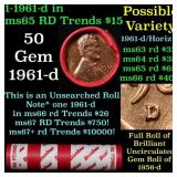 BU Shotgun Lincoln 1c roll, 1961-d 50 pcs Dunbar W