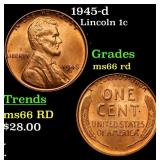 1945-d Lincoln Cent 1c Grades GEM+ Unc RD