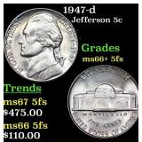 1947-d Jefferson Nickel 5c Grades GEM++ 5fs