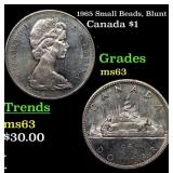 1965 Small Beads, Blunt 5 Canada Dollar 1 Grades S