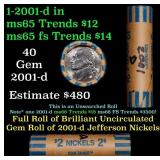 BU Shotgun Jefferson 5c roll, 2001-d 40 pcs Bank $