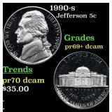 1990-s Proof Jefferson Nickel 5c Grades GEM++ Proo