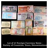 Lot of 27 Foreign Currency Notes - Variety of Coun