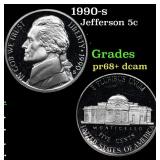 1990-s Proof Jefferson Nickel 5c Grades GEM++ Proo