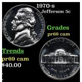 1970-s Proof Jefferson Nickel 5c Grades GEM++ Proo