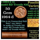 BU Shotgun Lincoln 1c roll, 1964-d 50 pcs Bank Wra